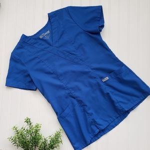 Greys Anatomy Top 2 Pocket Faux Crossover Scrub Top Royal Blue size Small